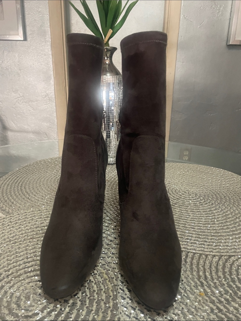 Ivanka Trump Dark Gray Faux Suede Stretch Ankle Boots size 9 GUC